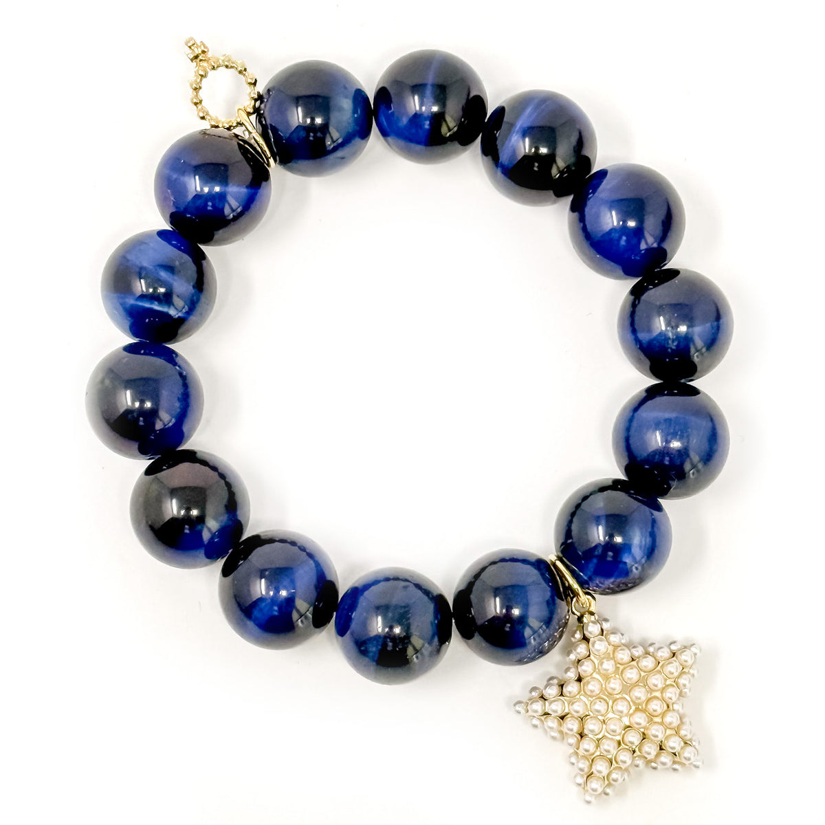 Midnight Tiger Eye Bracelet with Pearl Star Charm | Powerbeads by