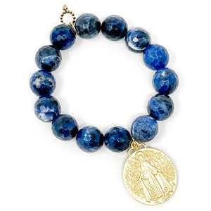 Faceted Dumortierite with Large Brushed Gold Blessed Mother