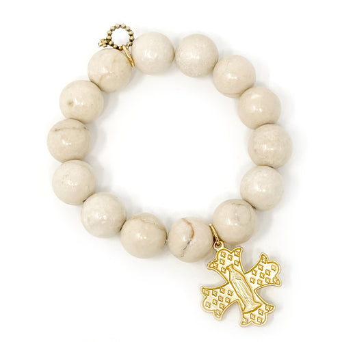 Private Collection- Cream Coral with Matte Gold Mary Cross