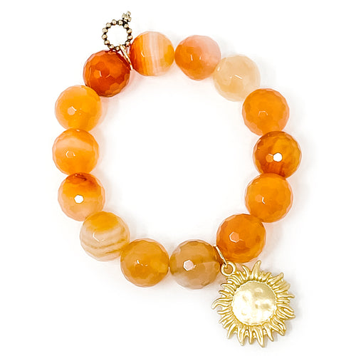Faceted Bermuda Agate with Matte Gold Sunflower