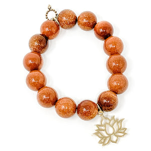 Amber Goldstone with Large Gold Lotus Flower