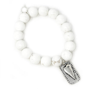 12mm Creamy White Howlite with Silver Mended Heart