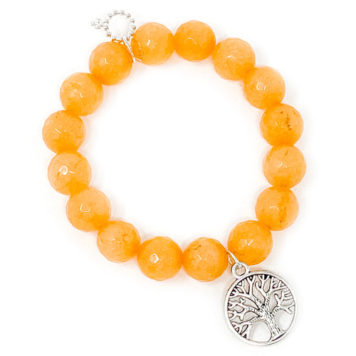 12mm Faceted Tangerine Agate with Silver Tree of Life