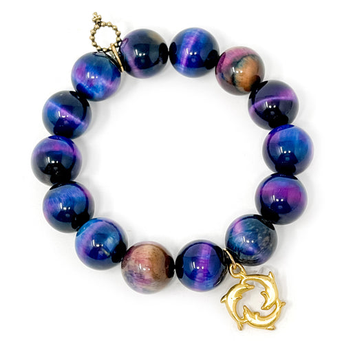 Northern Lights Tiger Eye with Matte Gold Dolphins