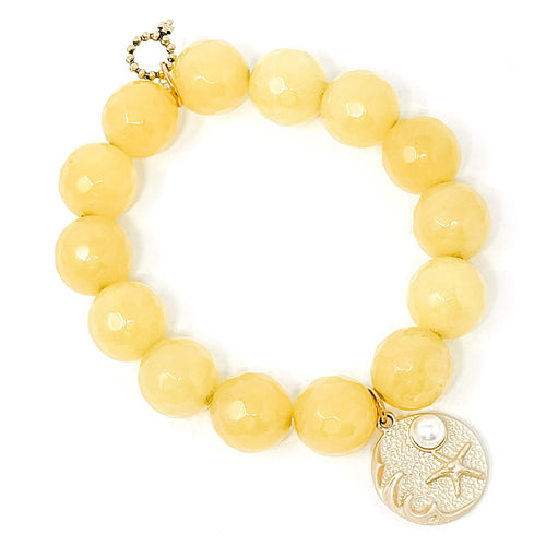 Faceted Canary Agate with Matte Gold Jewel of the Sea