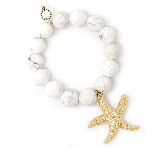 Faceted Creamy White Howlite with Large Gold Starfish