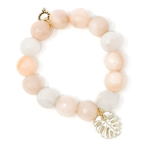 Faceted Pink Aventurine with White Enameled Banana Leaf