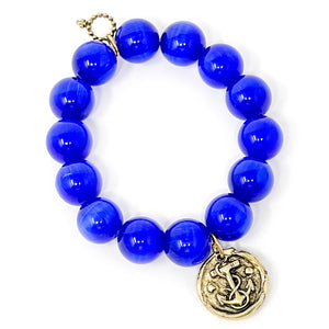 Electric Blue Calcite with Gold Anchor Disk
