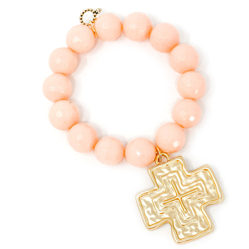 Faceted Sherbet Agate with Large Brushed Gold Cross