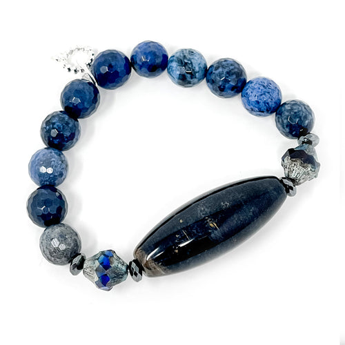 10mm Faceted Dumortierite with Jasper Statement and Venetian Glass Accents