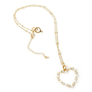 18" Petite Satellite Beaded Necklace with Pearl and Crystal Heart Pendant