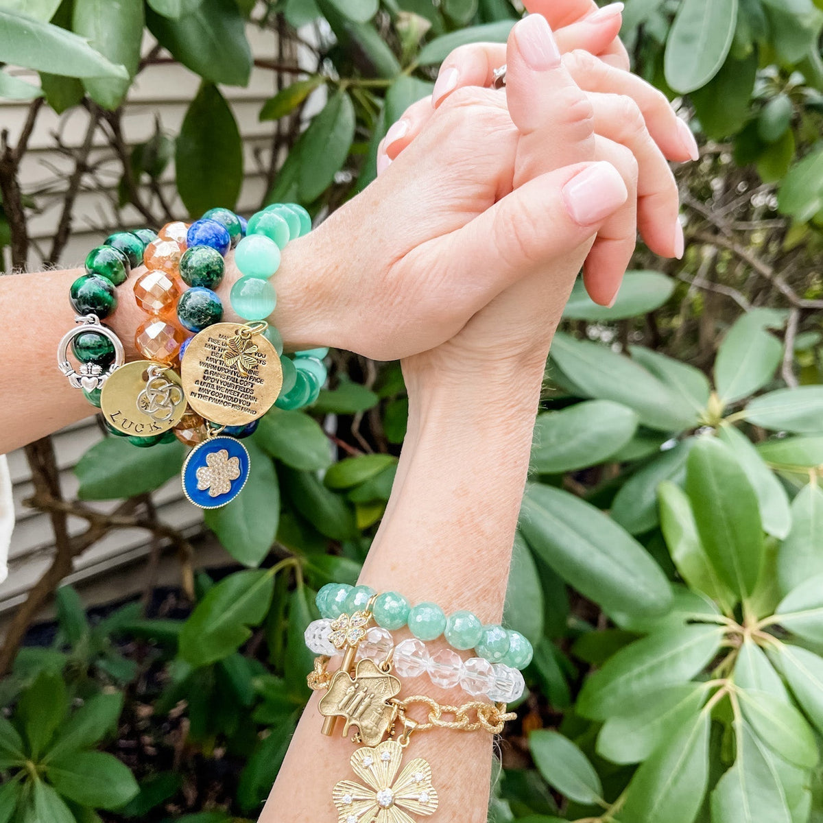 Gold Clover Bracelet with Green Bead