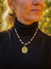 18" Pearl and Hematite Necklace with Gold Guardian Angel