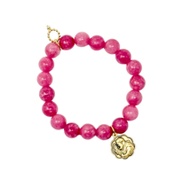 10mm Peony Pink Agate with Gold Scalloped Padre Pio