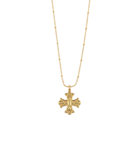 18" Gold Beaded Station Chain with Mary Fleur Cross