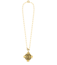 18" Matte Gold Paperclip Necklace with Large Gold Sacred Heart Cross