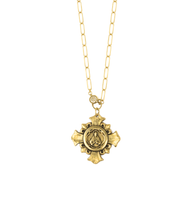 18" Matte Gold Paperclip Necklace with Large Gold Sacred Heart Cross