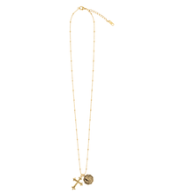 18" Non-Tarnish Beaded Station Chain with St. Padre Pio & Fleur Cross