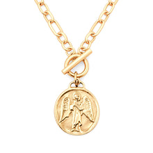 Heirloom Modern Paperclip Necklace with Matte Gold Guardian Angel