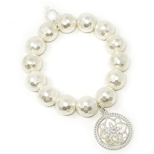 Faceted Mother of Pearl with Pearl Flower Pave
