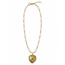 18" Pearl and Hematite Necklace with Heart of Mary