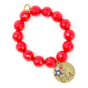 Faceted Cardinal Agate with USA & Enameled Stars