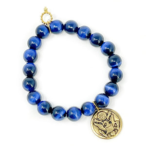 10mm Midnight Tiger Eye with Gold Patriot Medal