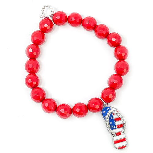 10mm Faceted Cardinal Agate Silver Enameled Patriotic Flip Flop
