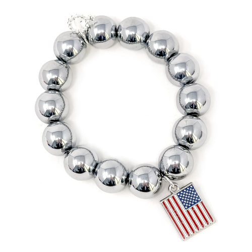 Silver Hematite with Enameled USA Flag