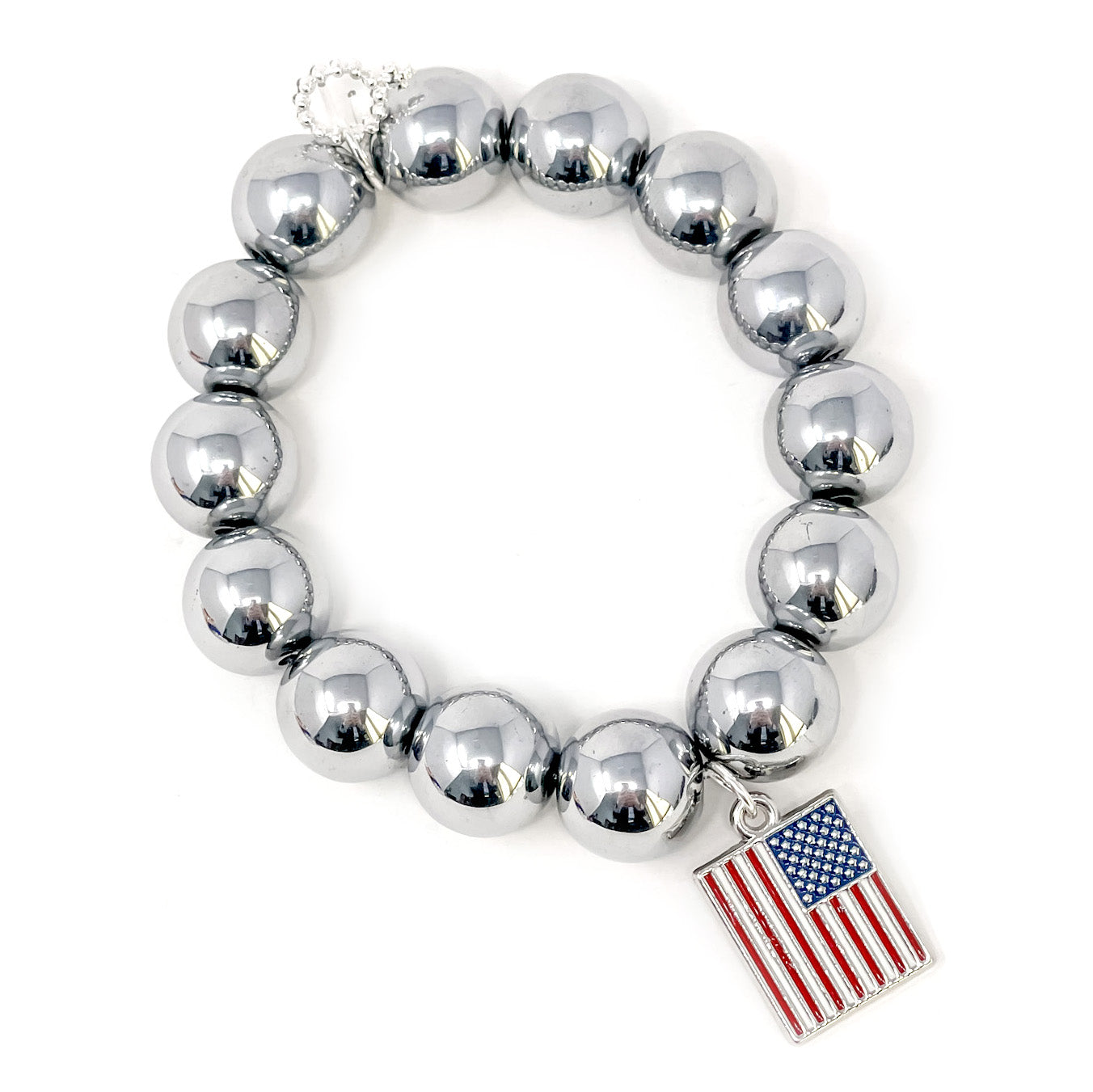 Silver Hematite with Enameled USA Flag