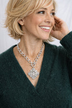 Heirloom Circle Loop Necklace with Large Silver Sacred Heart Cross