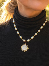 18" Pearl and Hematite Necklace with Mother of Pearl Mary