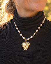 18" Pearl and Hematite Necklace with Heart of Mary