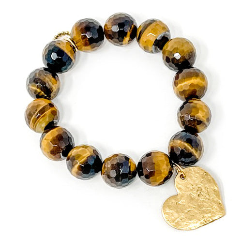 Faceted Tiger Eye with Gold Hammered Heart