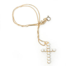 18" Gold Filled Box Chain with Pearl Cross