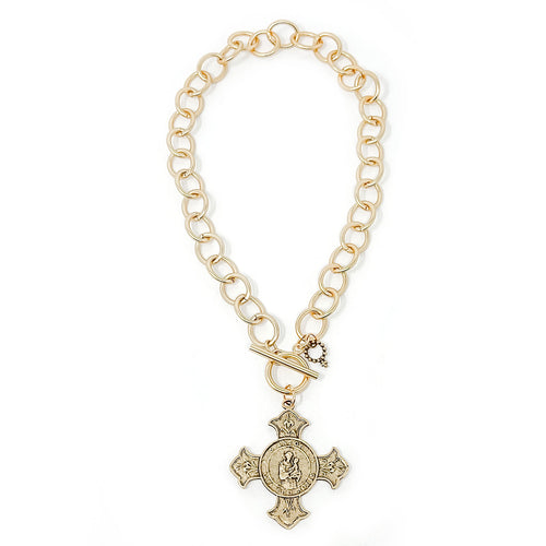Circle Loop Toggle Necklace with Large St. Anthony Cross