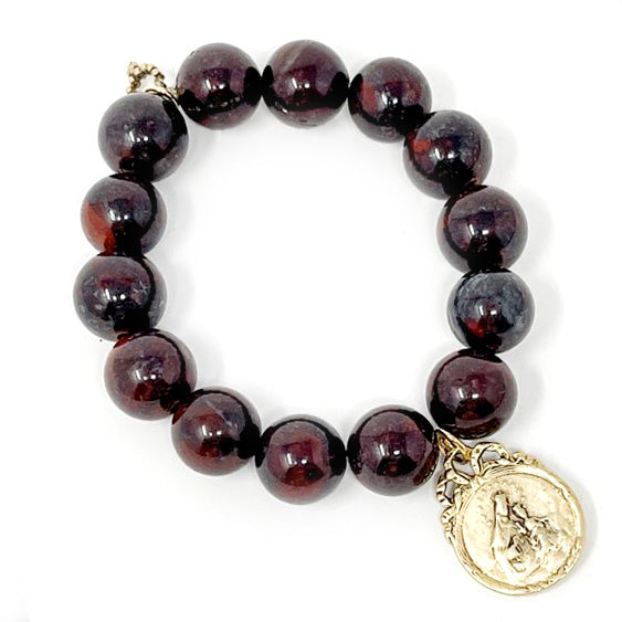 Oxblood Jasper with Gold Queen of Heaven with Ribbon Detail