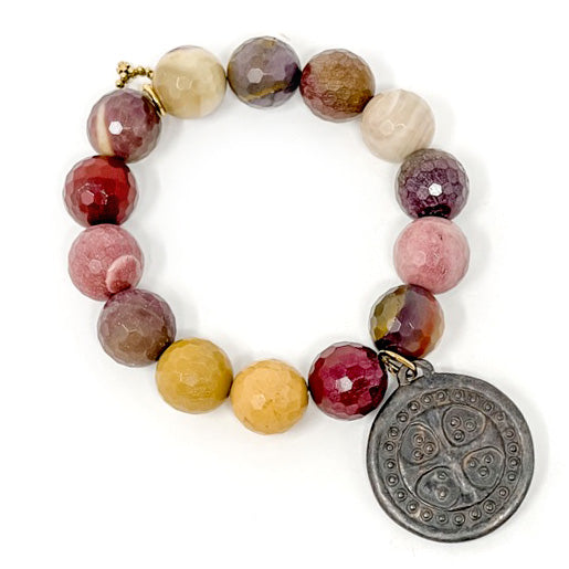 Faceted Mookaite with Dark Bronze Dotted Cross
