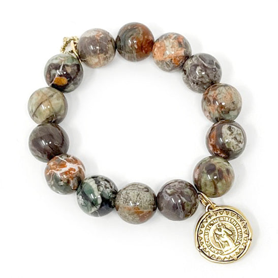 Rainforest Agate with Gold St. Christopher