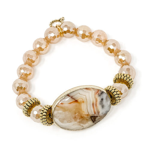 Faceted Iridescent Gold Quartz with Agate Statement and Brass Accents