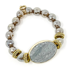 Faceted Taupe Agate with Matte Grey Dolomite Statement and Brass Accents