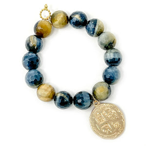Faceted Caramel Latte Tiger Eye with Matte Gold Dubloon