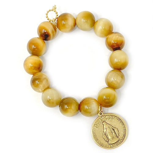 Sunkissed Tiger Eye with Round Gold Miraculous Medal