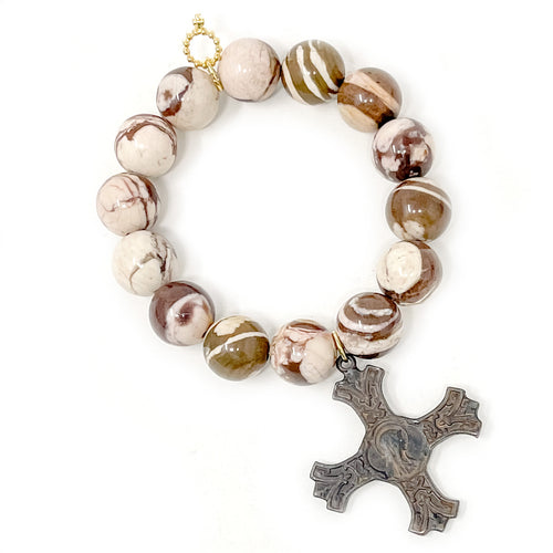 Moroccan Jasper with Large Bronze Mary Cross