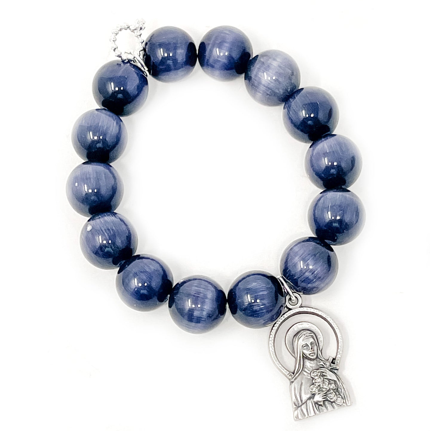 Denim Calcite with Silver Open Little Flower St. Therese