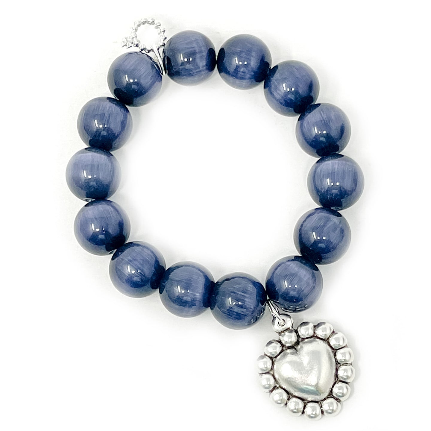 Denim Calcite with Silver Puffy Heart