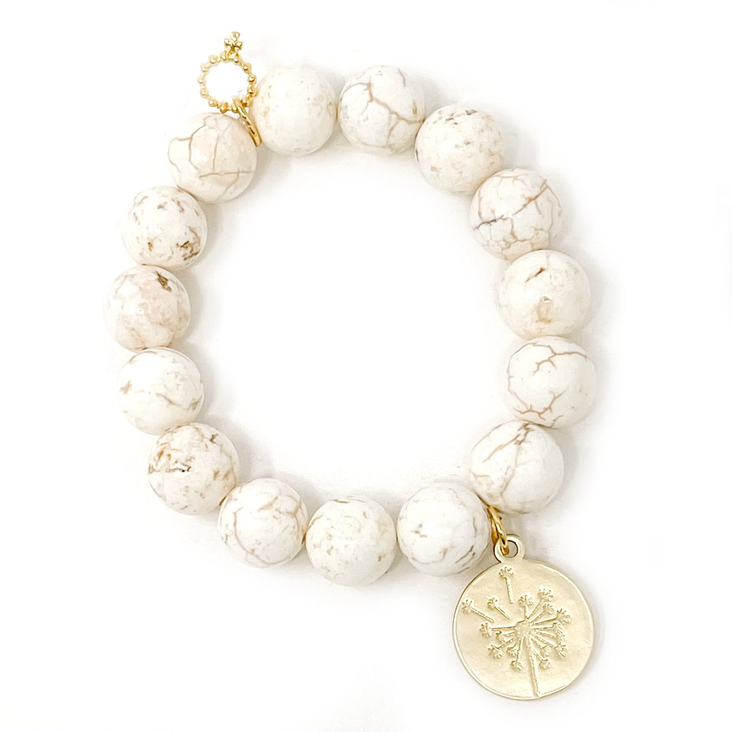 Creamy White Howlite with Matte Gold Dandelion