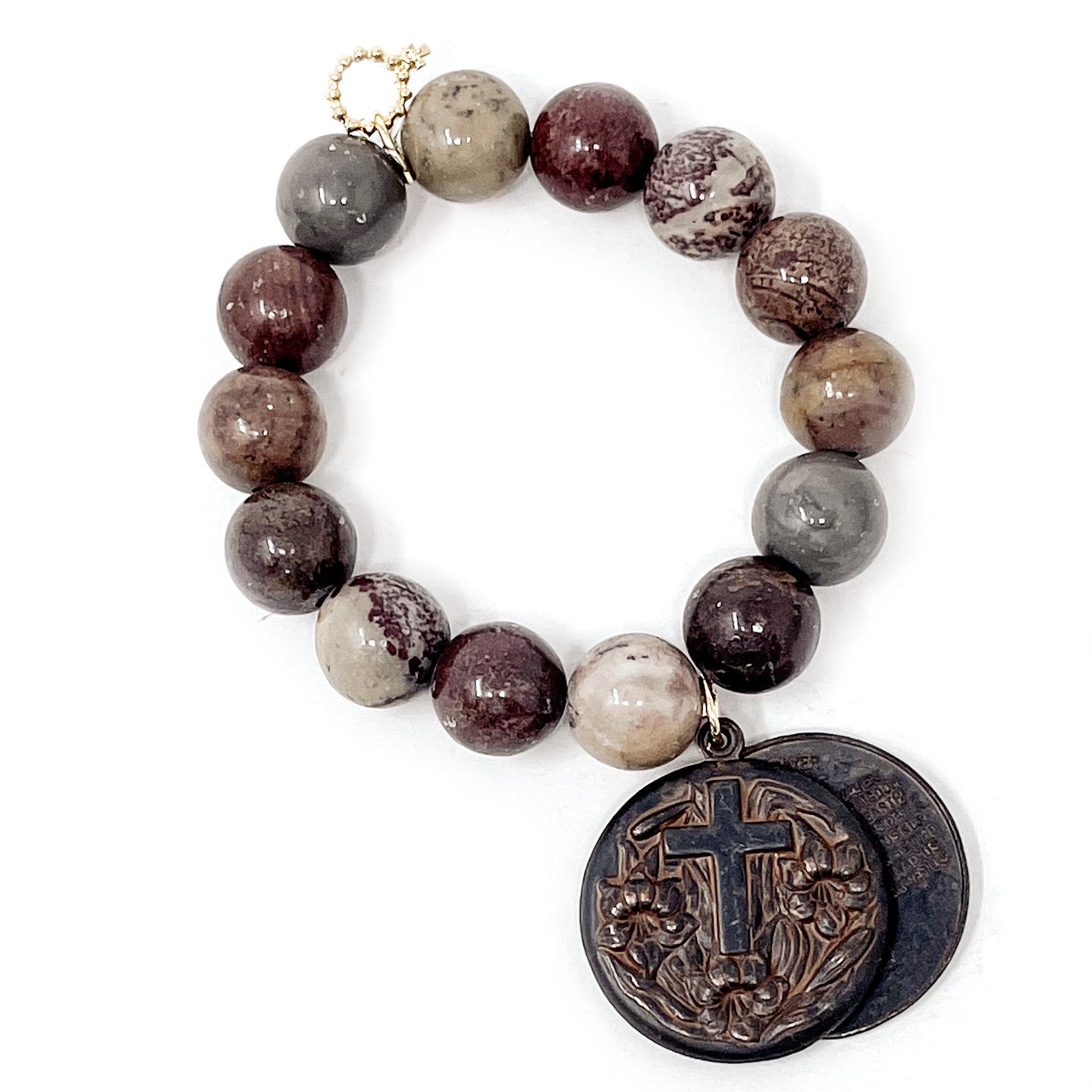 Mulberry Jasper with Large Bronze Lord's Prayer Locket
