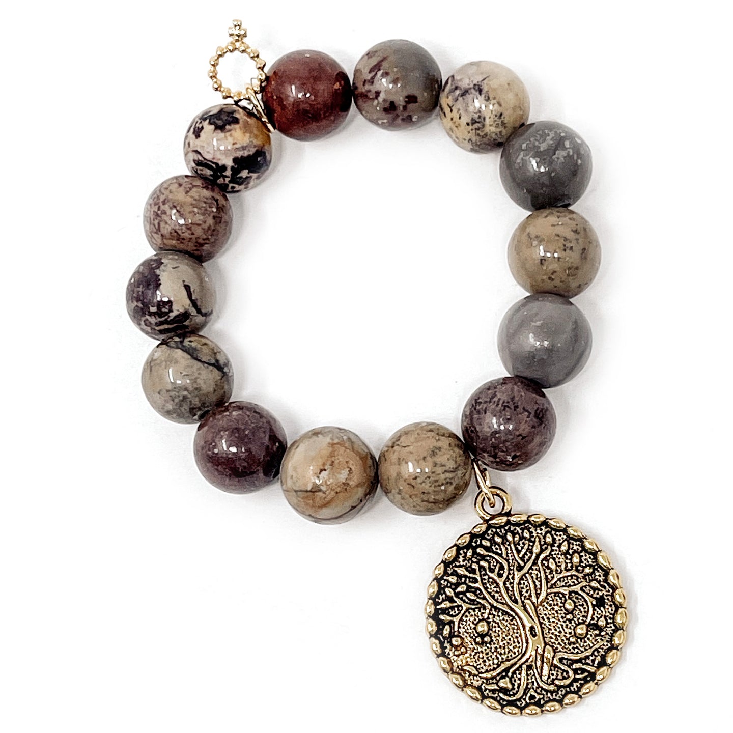 Mulberry Jasper with Large Gold Tree of Life