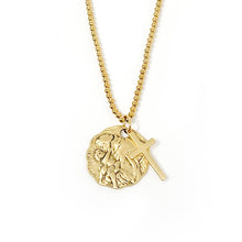 Gold Beaded Chain with Gold Scalloped St. Anthony and Cross